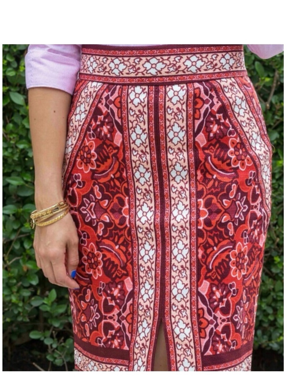 LOFT Red Floral-Patterned Pencil Skirt